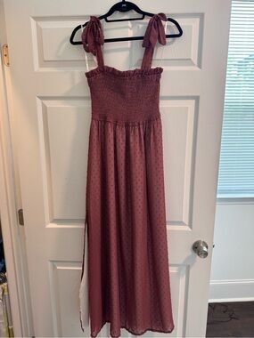 Luxe Mauve Textured Maxi Dress with Tie Straps